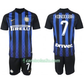 Camisolas de Futebol Inter de Milão KONDOGBIA 7 Criança Equipamento Principal 2018/19 Manga Curta